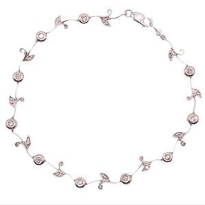 14kt White Gold Bezel Diamond Vine Station Elegant Link Bracelet 7"